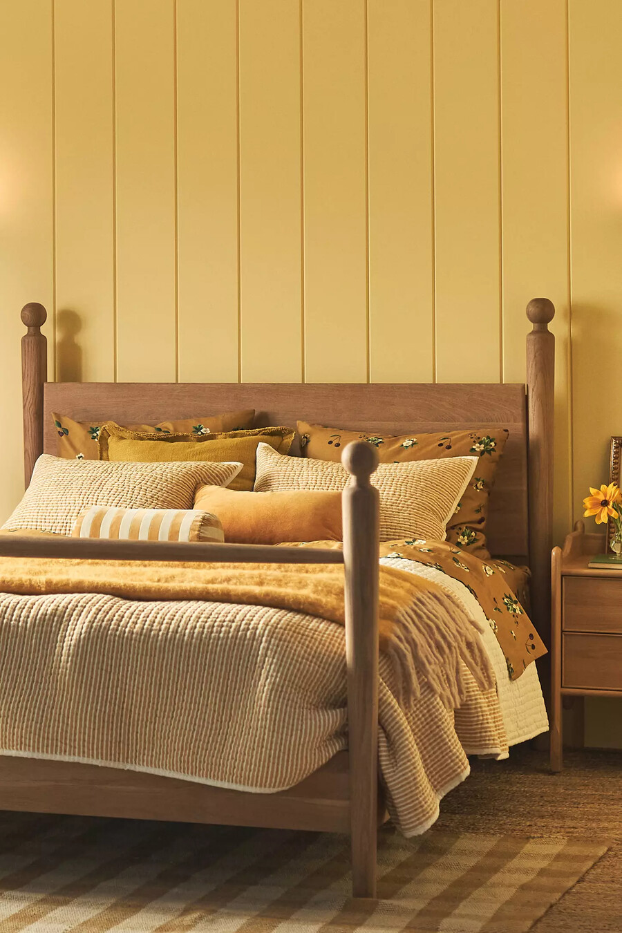 cama roma con dosel de madera de roble