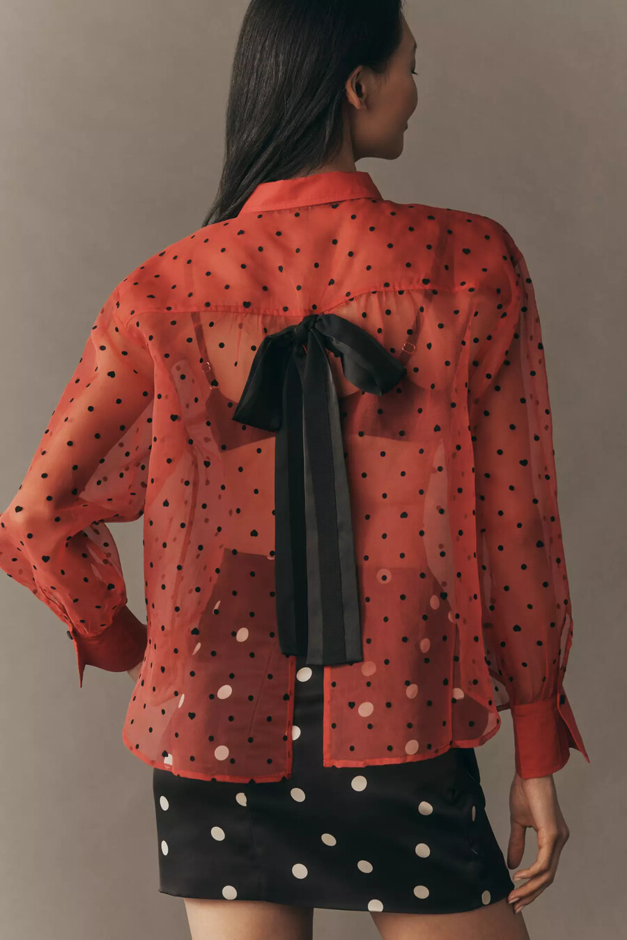 camisa de manga larga con botones de organza transparente maeve