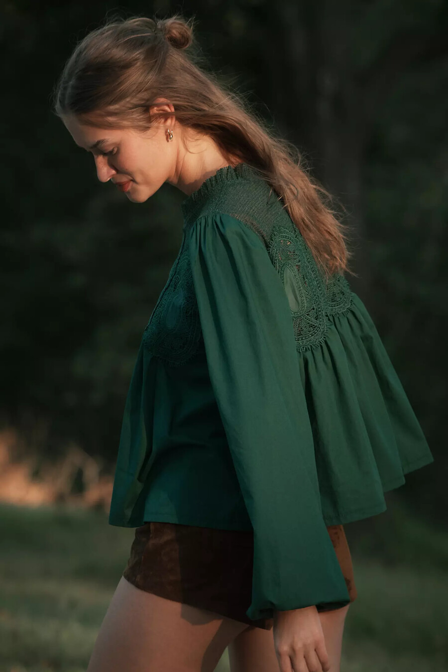 blusa de popelina de encaje de manga larga iris de en elly