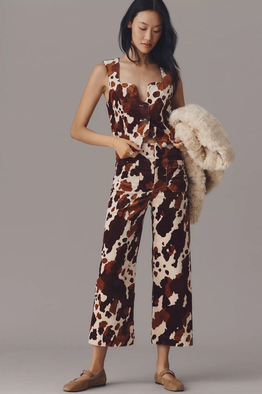 chaleco con botones delanteros y estampado de vaca de maeve