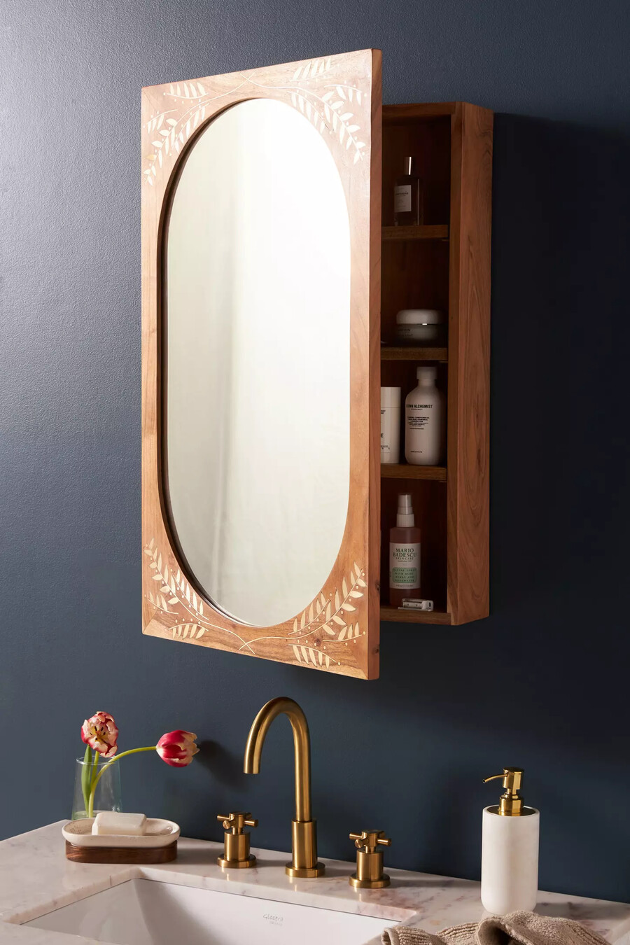 armario de baño de pared con espejo de madera de acacia marta