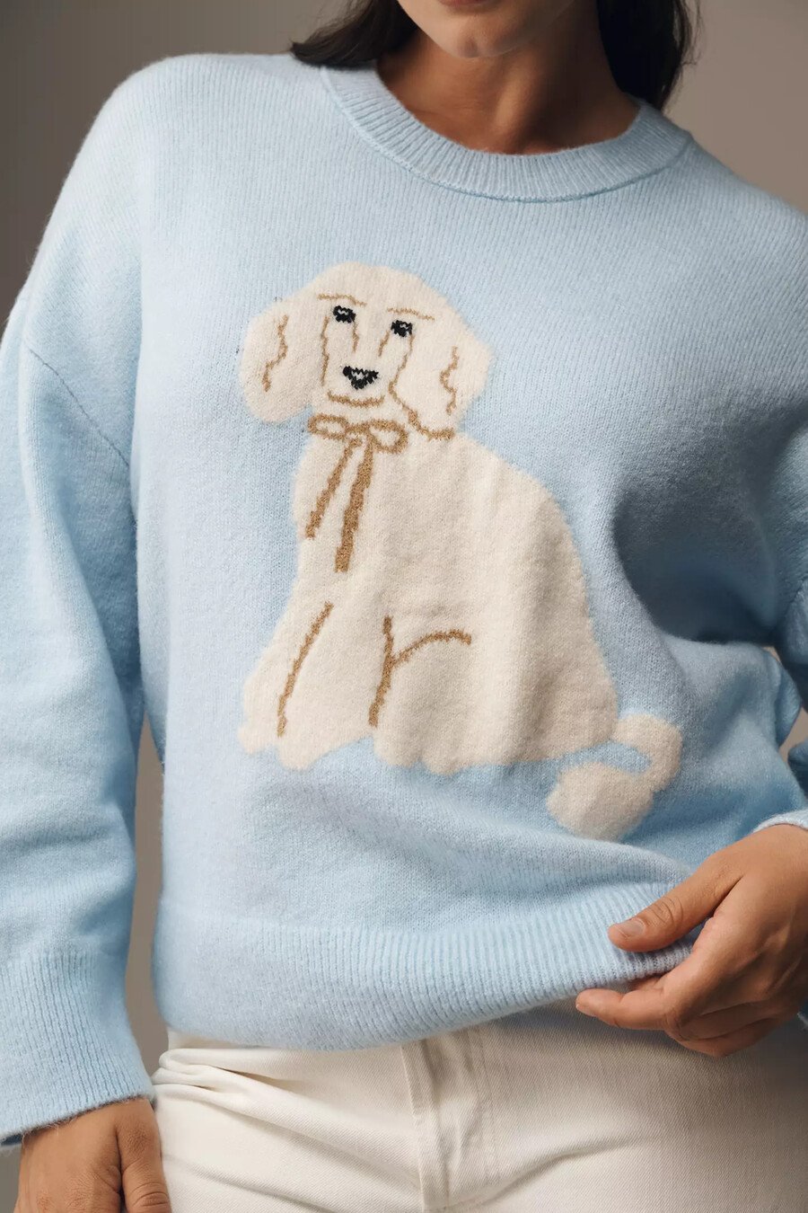 suéter con cuello redondo y icono de perro de maeve