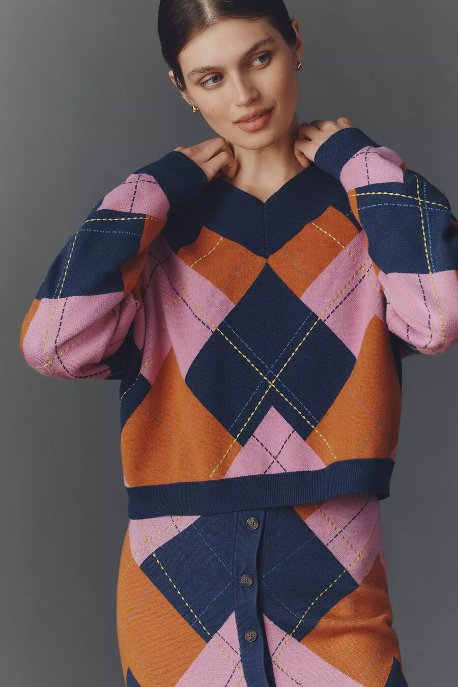 jersey de rombos con cuello en v de maeve