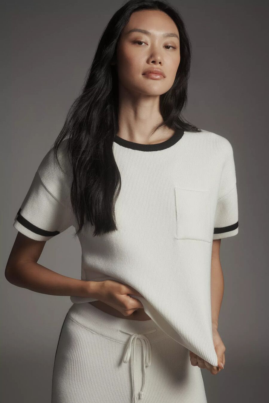 camiseta de punto cuadrado con cuello redondo maeve