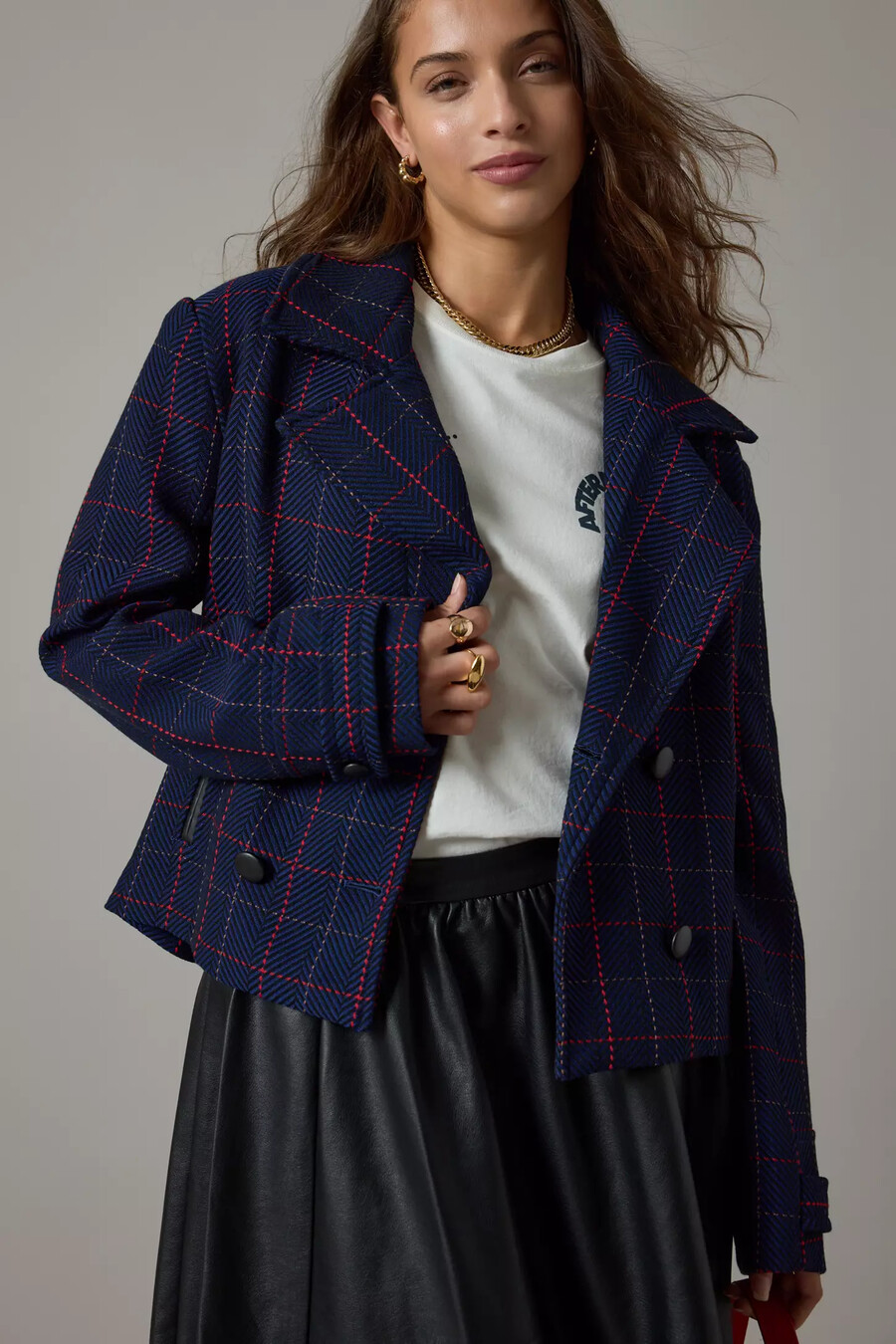 blazer corto a cuadros blanco de maeve x merrick