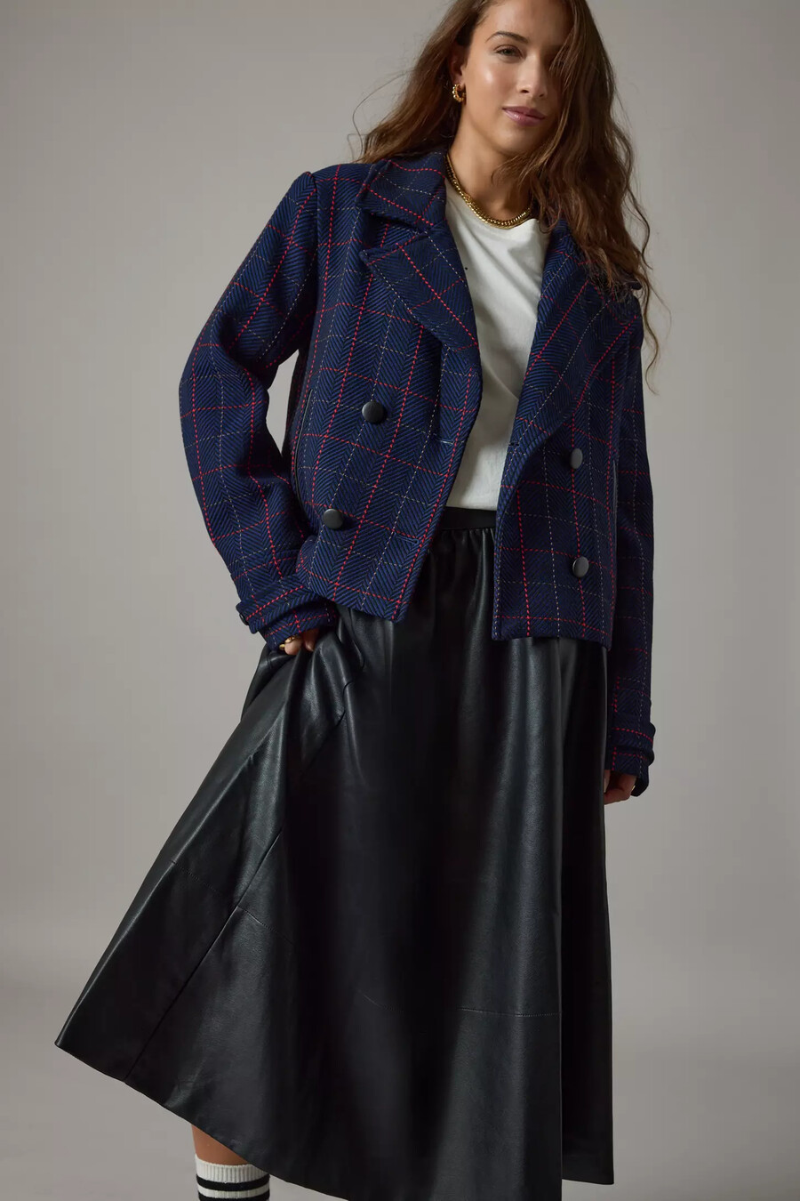 blazer corto a cuadros blanco de maeve x merrick