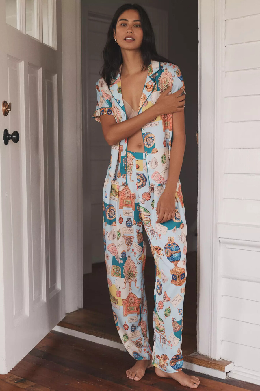 pijama de manga corta con estampado sedoso de lyrebird