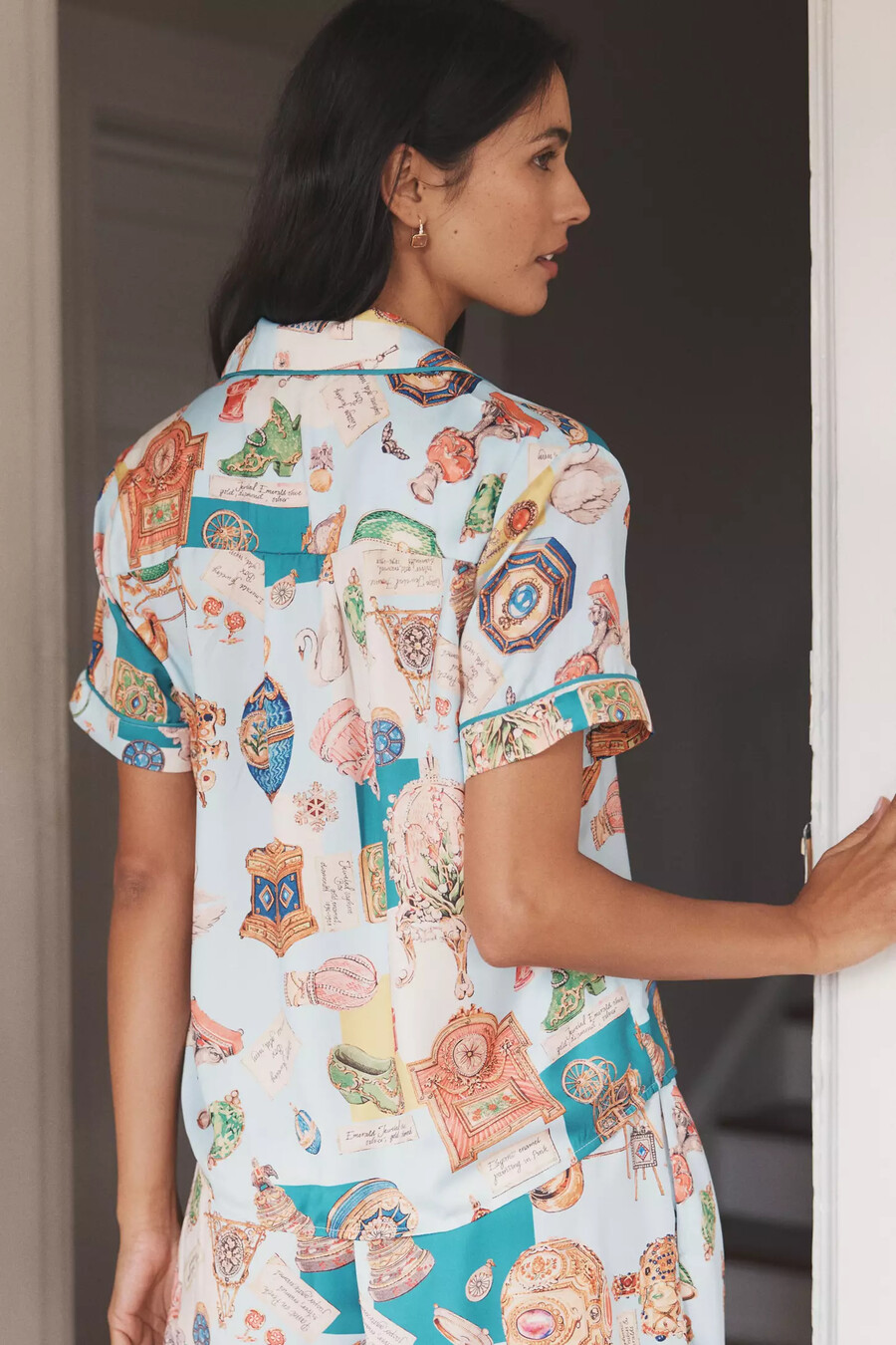 pijama de manga corta con estampado sedoso de lyrebird