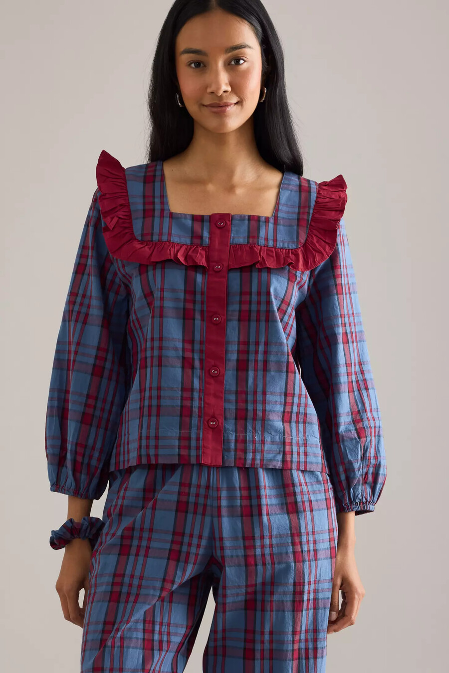 conjunto de pijama con volantes de tartán de tbco