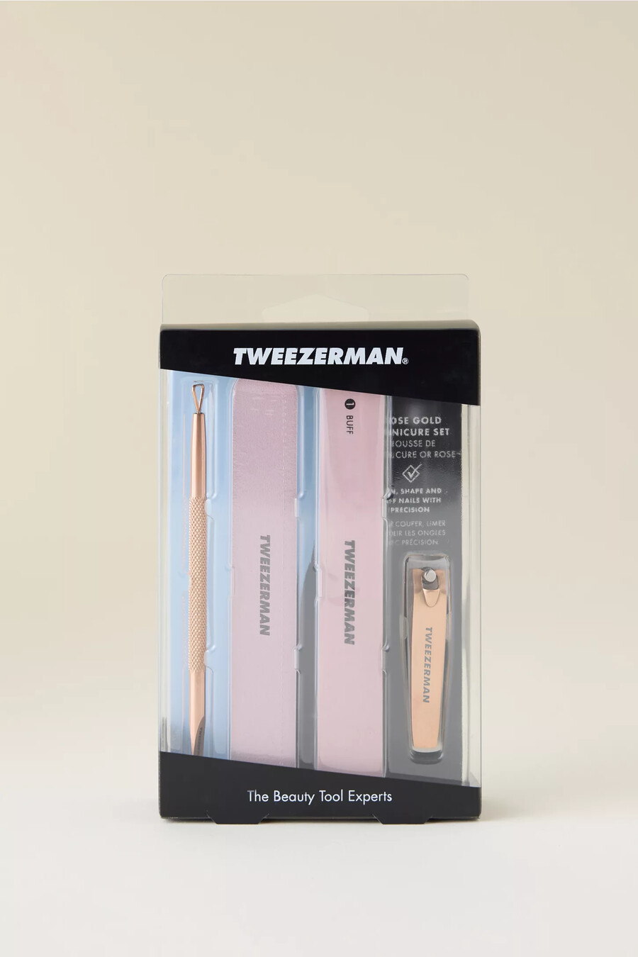 set de manicura tweezerman en oro rosa