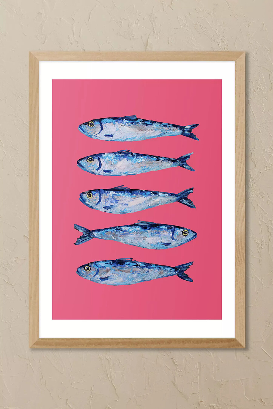 arte de pared enmarcado en rosa con sardinas de east end prints