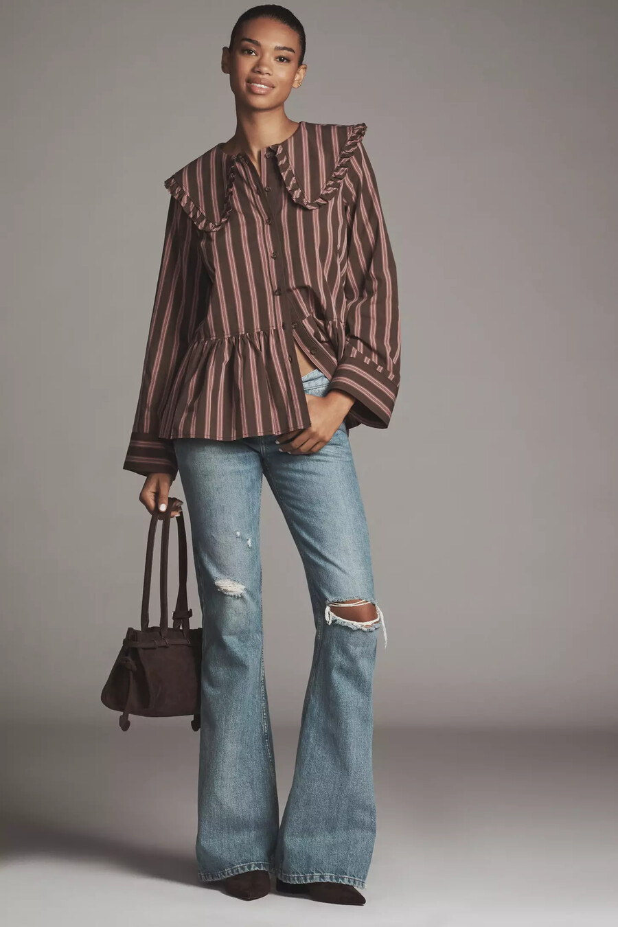 blusa de algodón con cuello y manga larga maeve
