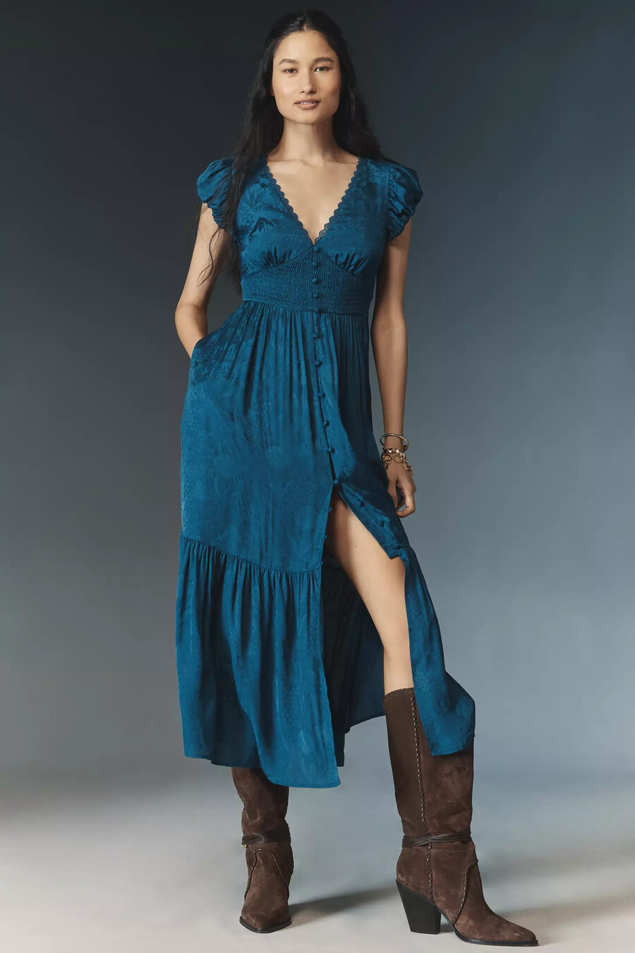 vestido midi sedoso peregrine