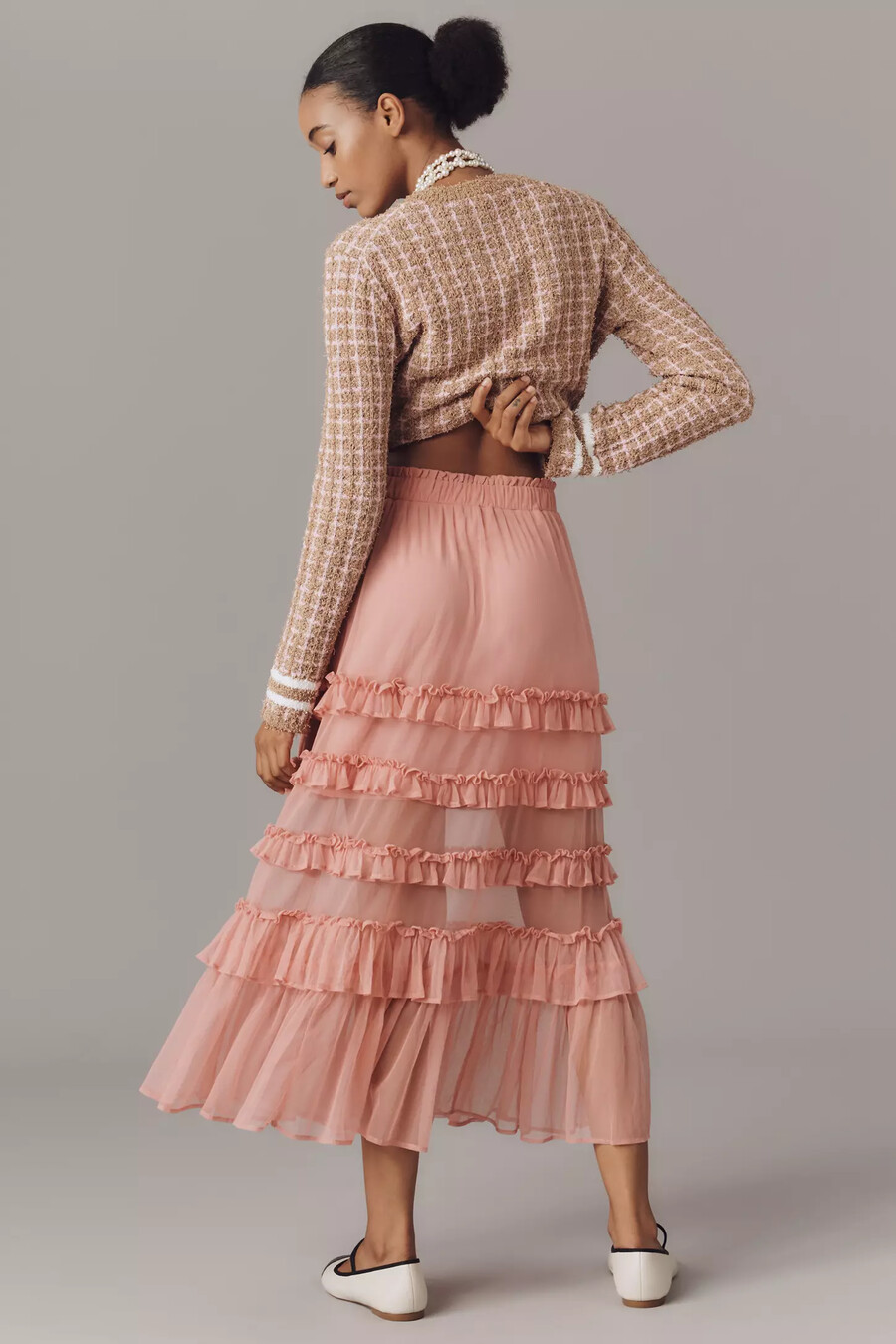 falda midi escalonada de tul con volantes de maeve