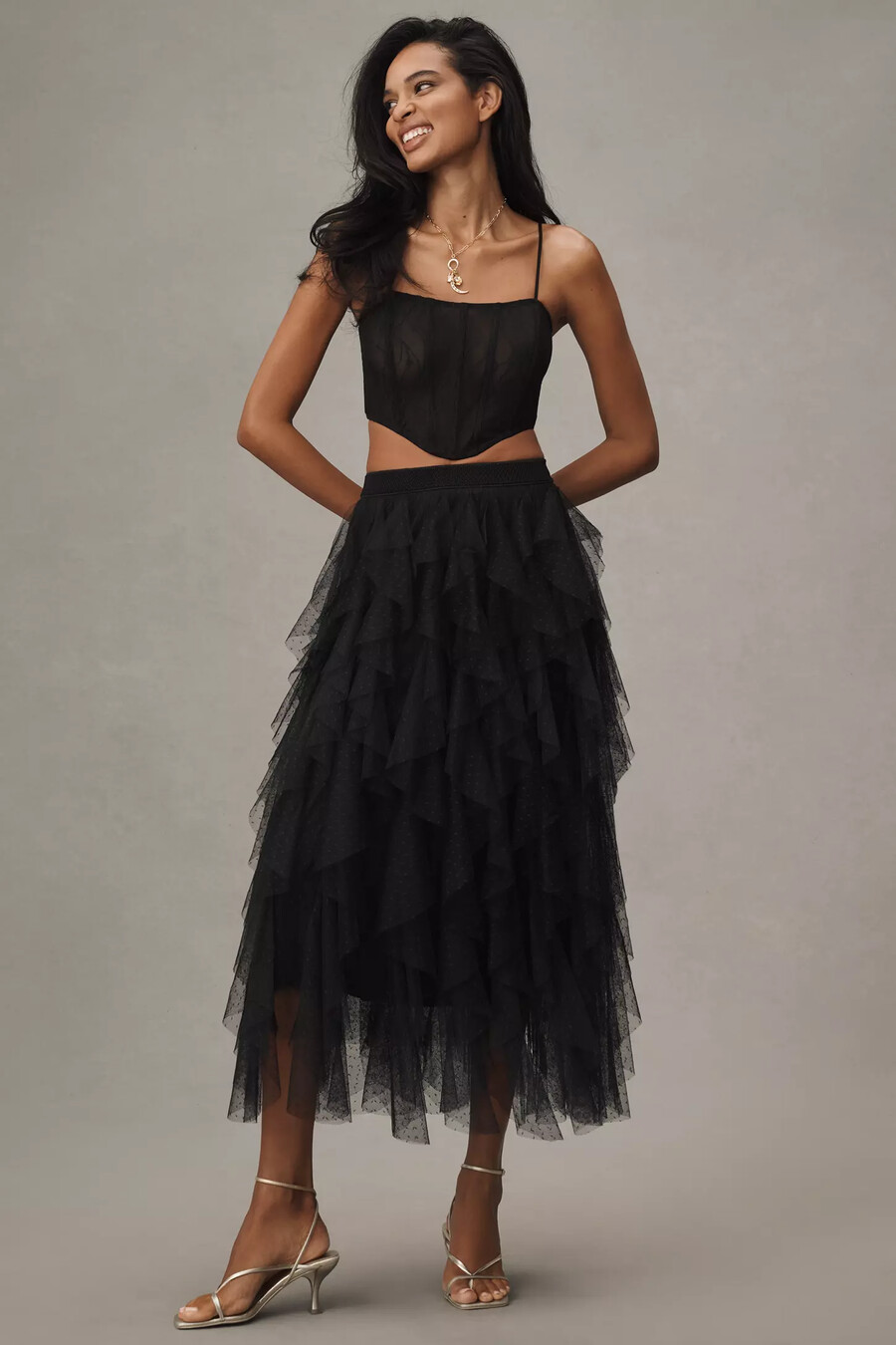 falda midi de tul con volantes chéri de anthropologie