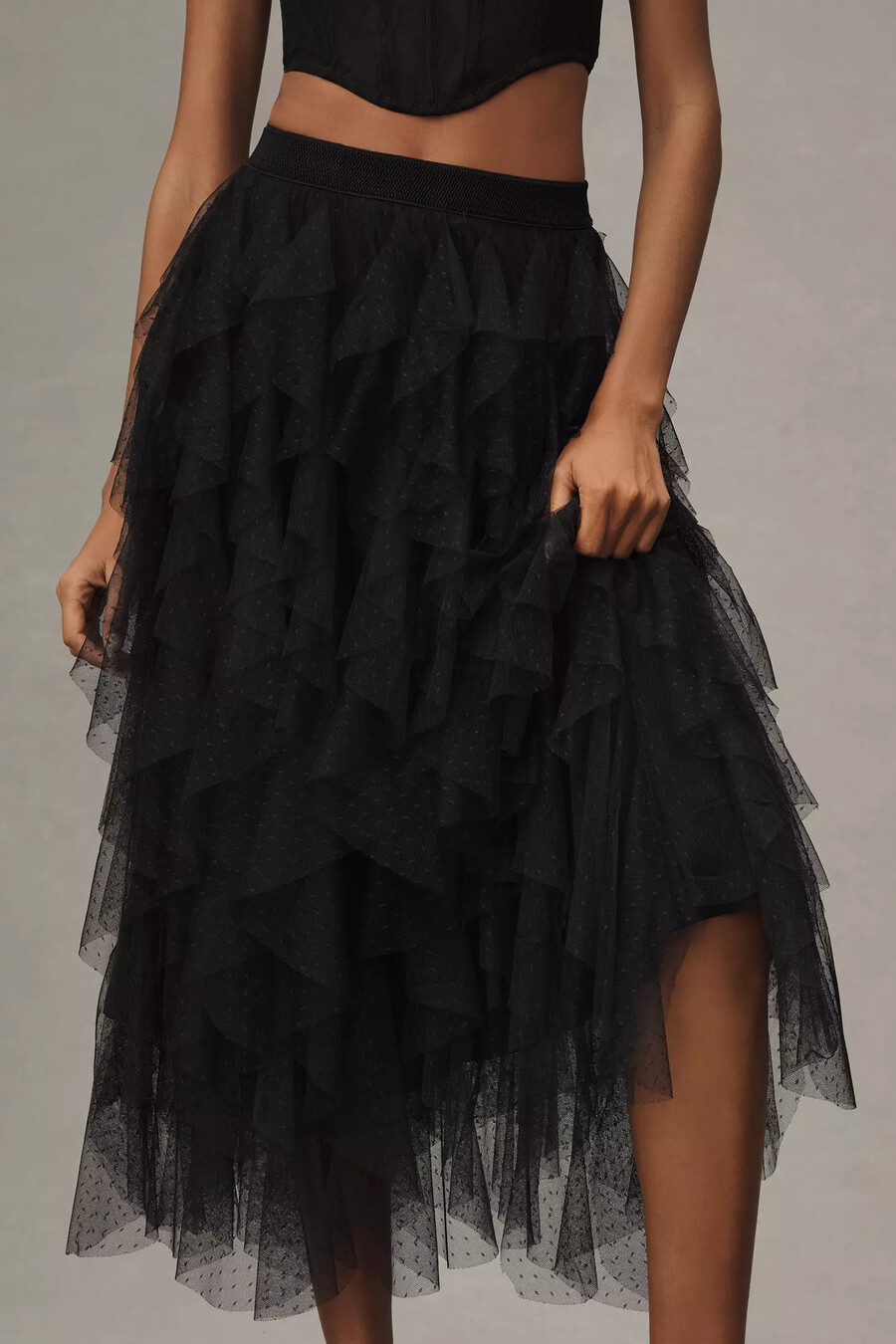 falda midi de tul con volantes chéri de anthropologie