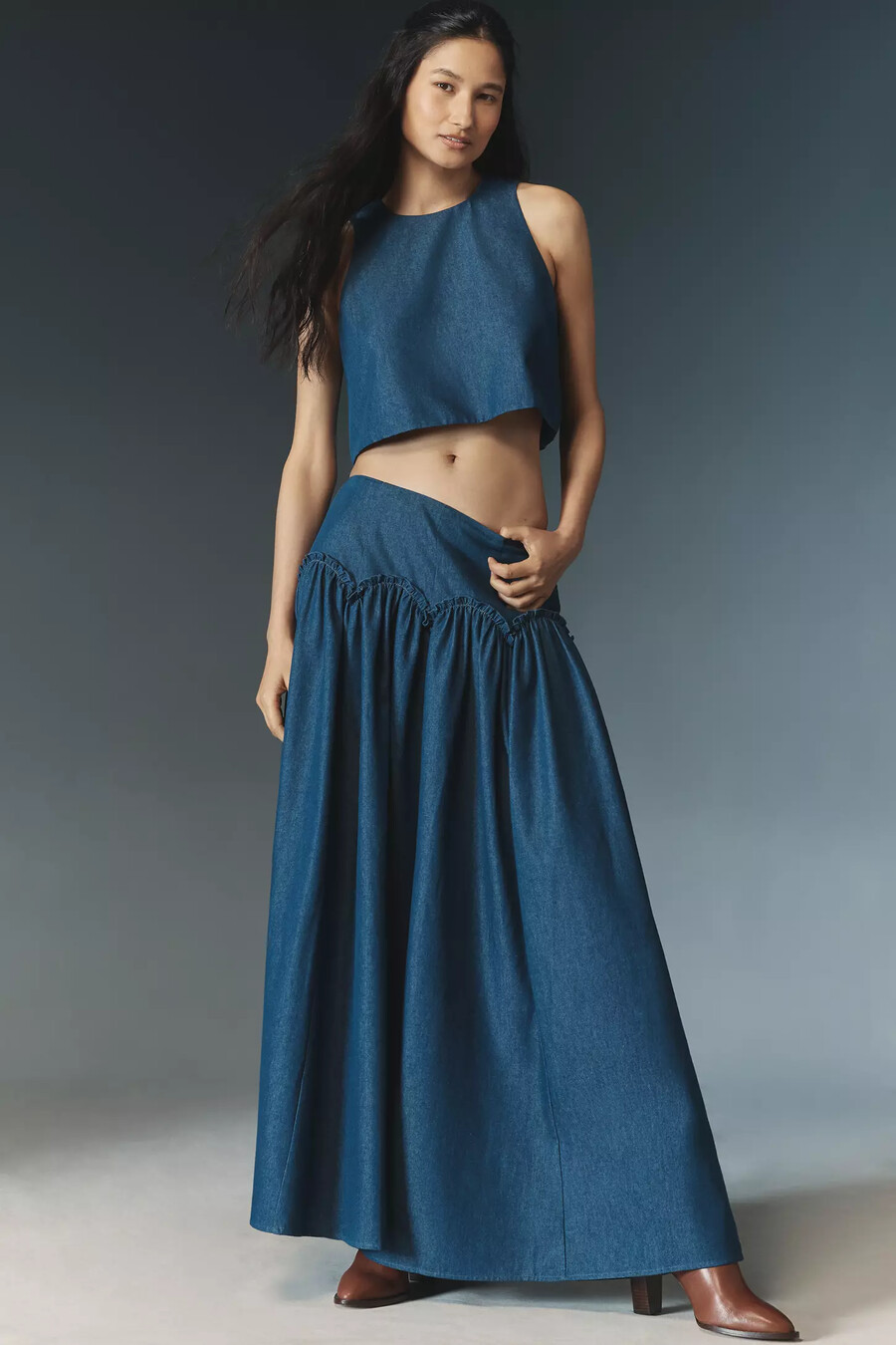 falda larga con cintura vasca mare mare x anthropologie